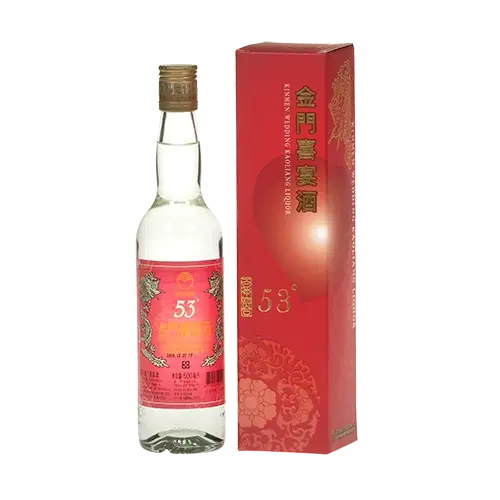 A bottle of Kaoliang Liquor Made in Kinmen, the Marriage Version.