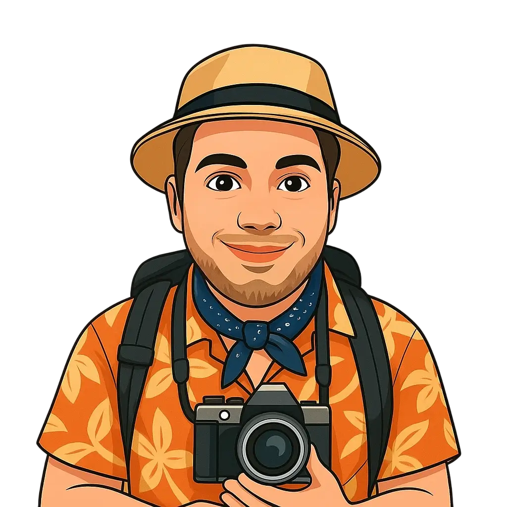 AI image of a travel vlogger with a camera