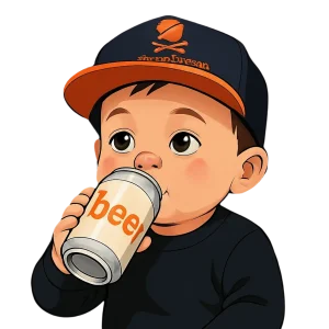 Ferdinand as a baby drinking beer