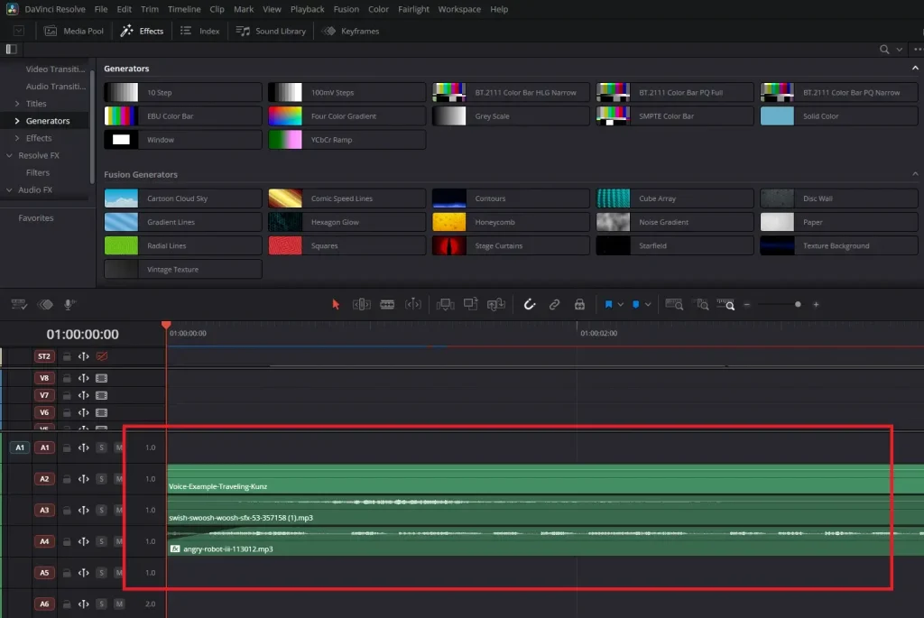 Audio tracks in DaVinci as first step to an AI voice-over