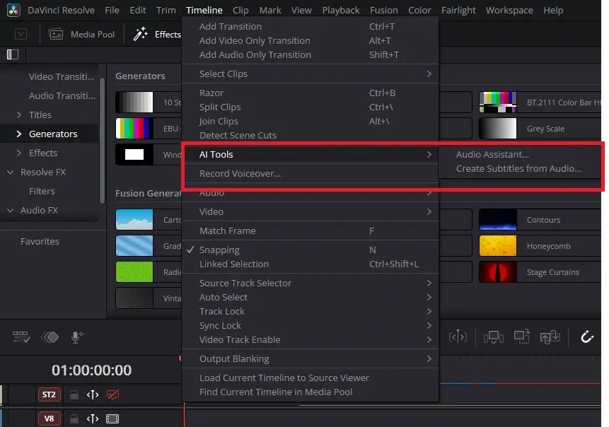 Creating subtitles in DaVinci Resolve to create AI voice-over