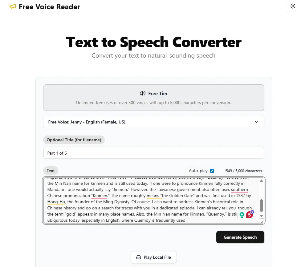 Text to speech conversion of your AI voice-over skript