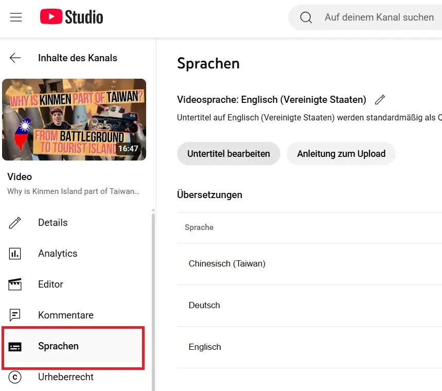 Exporting subtitles from Youtube from a Kinmen video