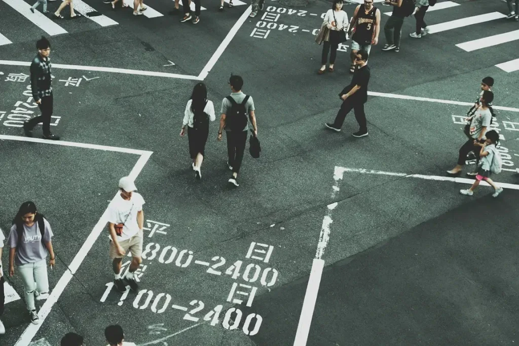 People in Taiwan on the street walking to work