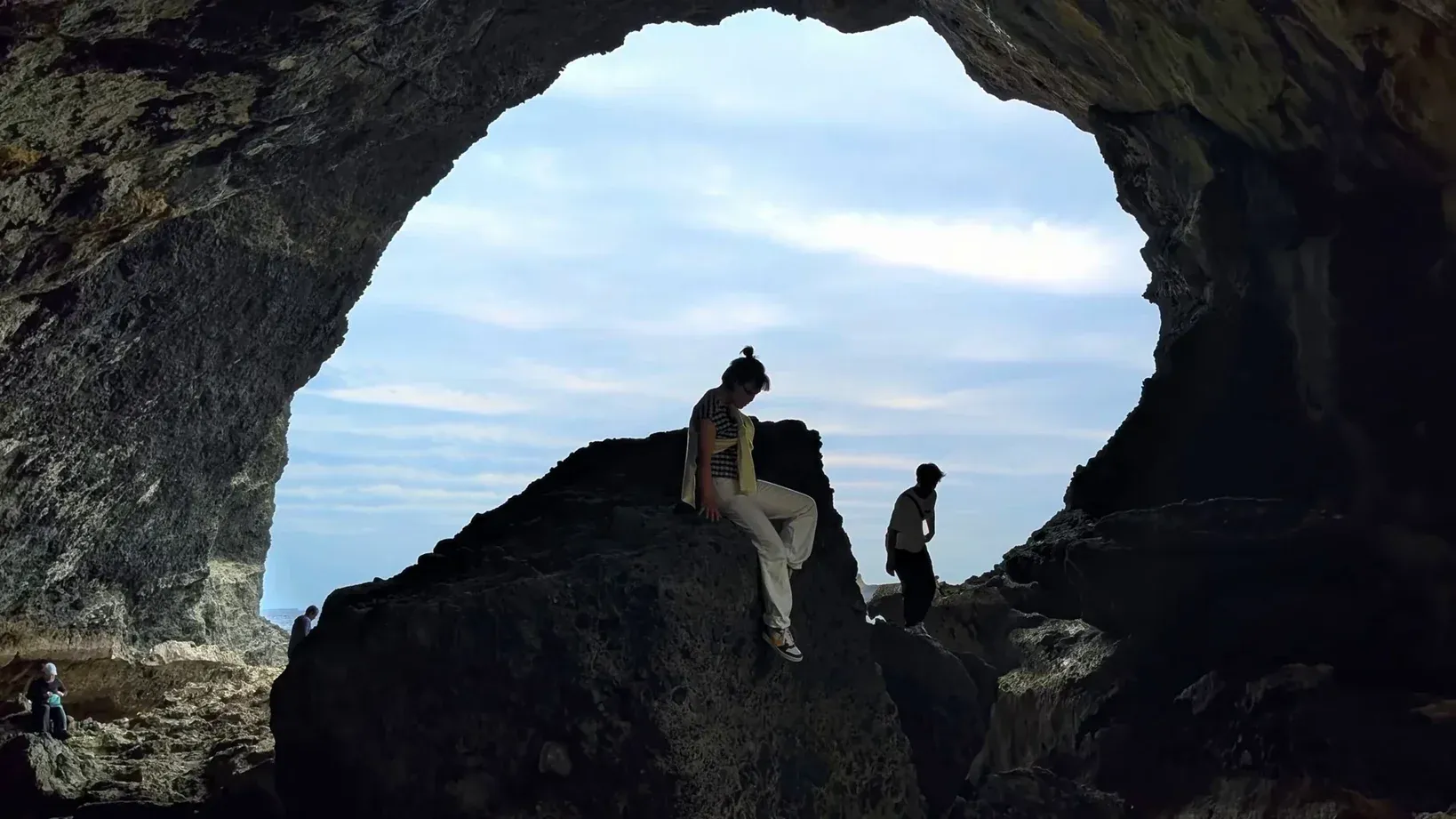 Climbing in a cave in Green Island, Taiwan.