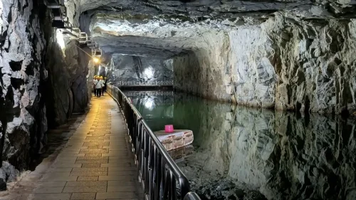 Tourist group visiting Zhainshan tunnel in Kinmen, Taiwan